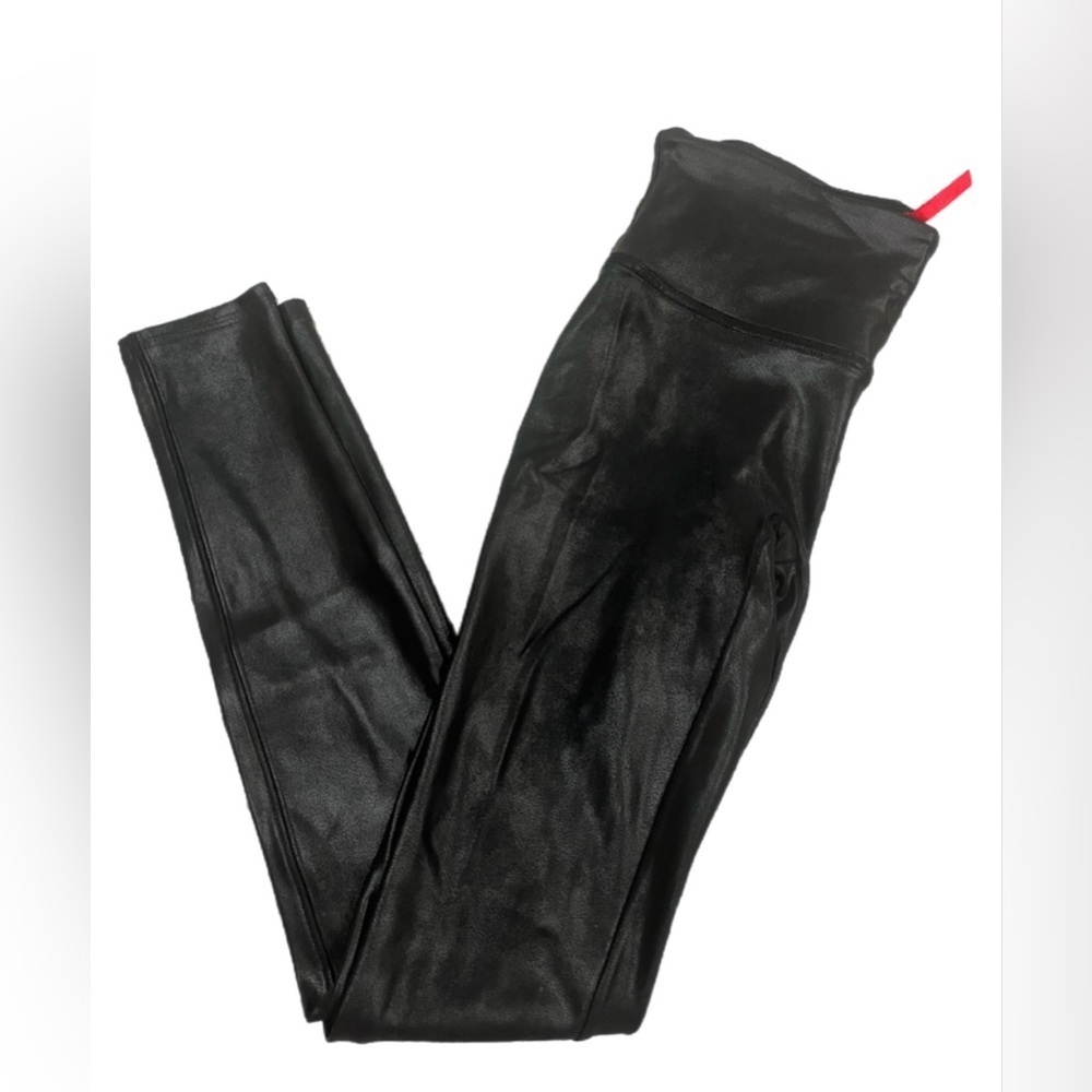 EUC SPANX Black Faux Leather Leggings- Large